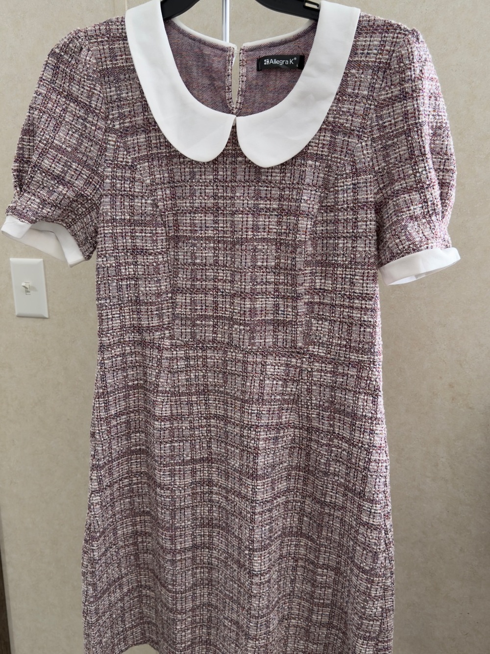 Allegra K Girls' Lavender Tweed Dress with White Peter Pan Collar